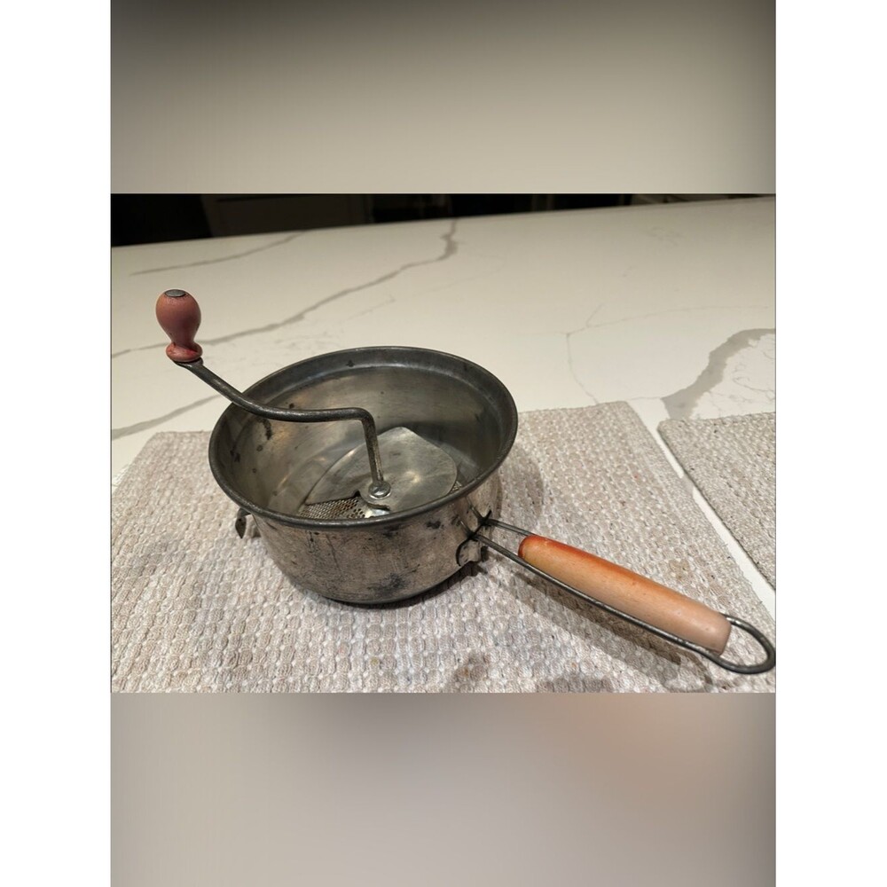 Vintage Hand-Crank Food Mill with wood Handles